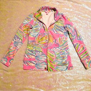 Lily Pulitzer zip up jacket pink blue colorful design summer coat XS